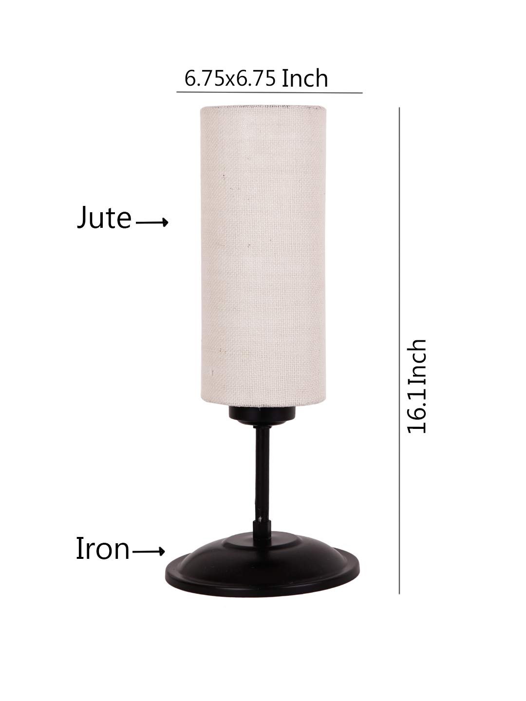 Cylindrical Jute Shade Table Lamp with Black Base for Home/Office/Gifting - (Size : 6.75x6.75x16.1 Inches, Colour : White)