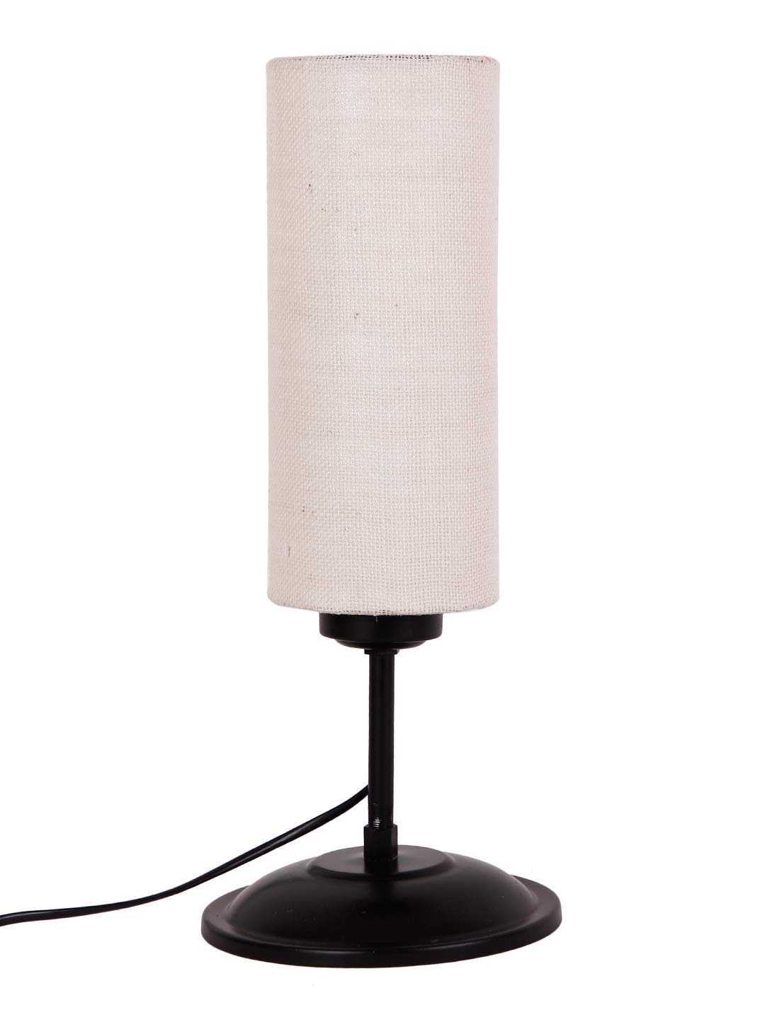 Cylindrical Jute Shade Table Lamp with Black Base for Home/Office/Gifting - (Size : 6.75x6.75x16.1 Inches, Colour : White)