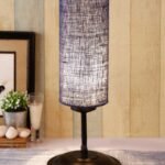 Cylindrical Blue Jute Shade Table Lamp with Black Base (Size : 6.75×6.75×16.1 Inches)