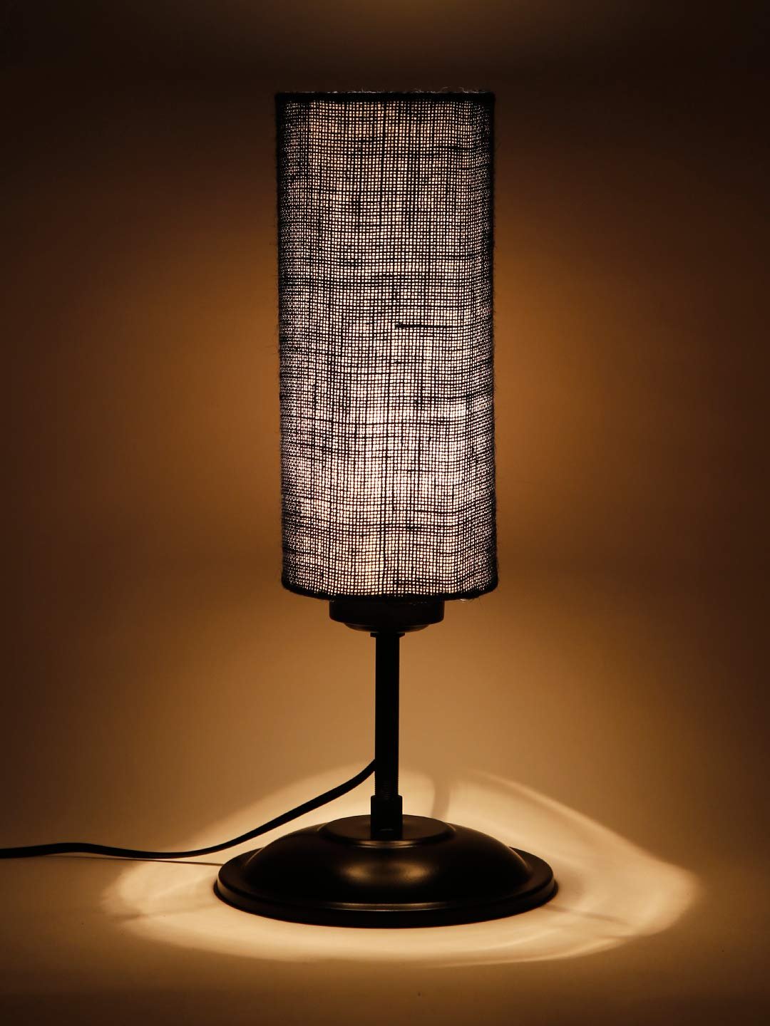 Cylindrical Blue Jute Shade Table Lamp with Black Base (Size : 6.75x6.75x16.1 Inches)