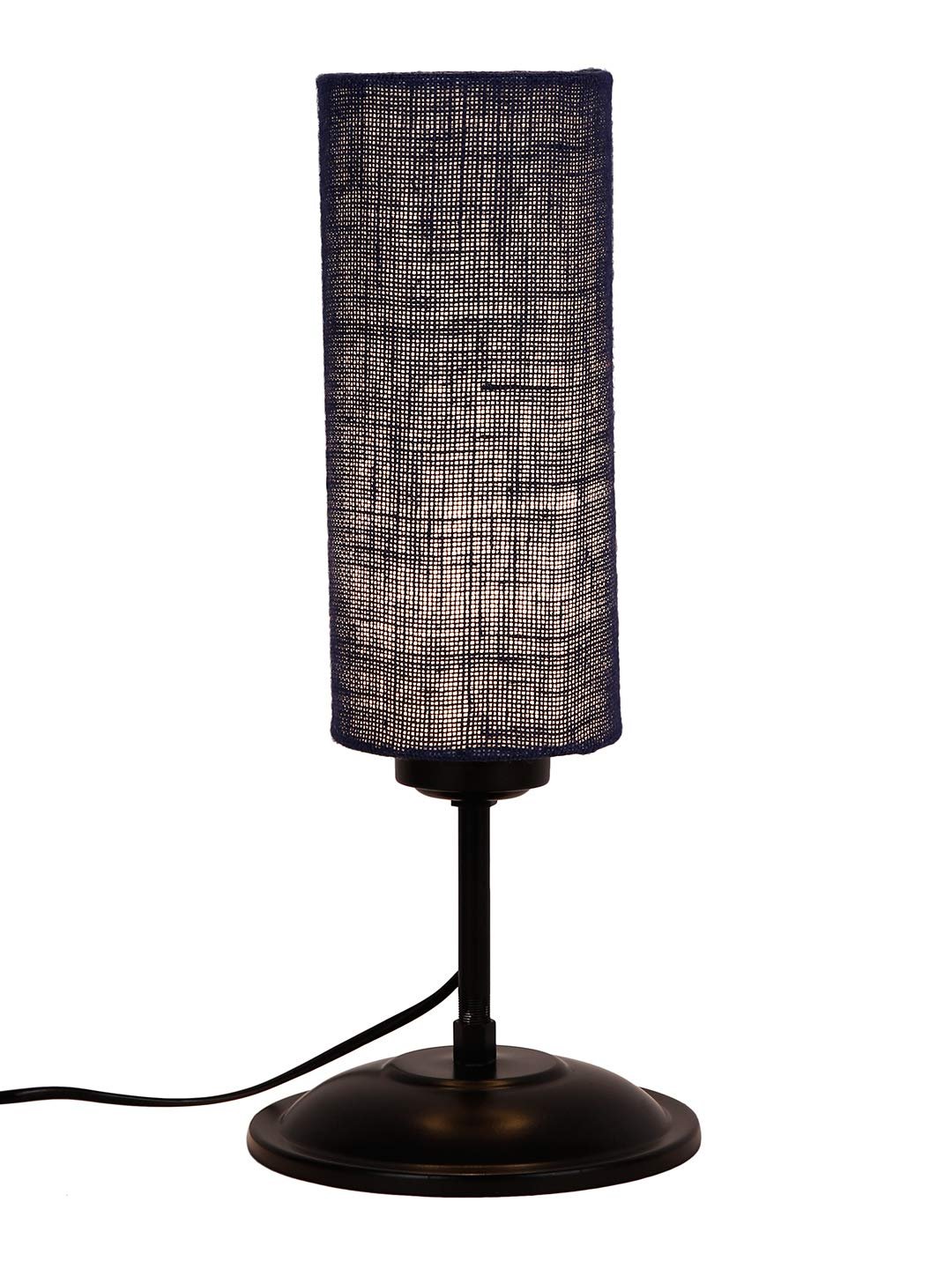 Cylindrical Blue Jute Shade Table Lamp with Black Base (Size : 6.75x6.75x16.1 Inches)