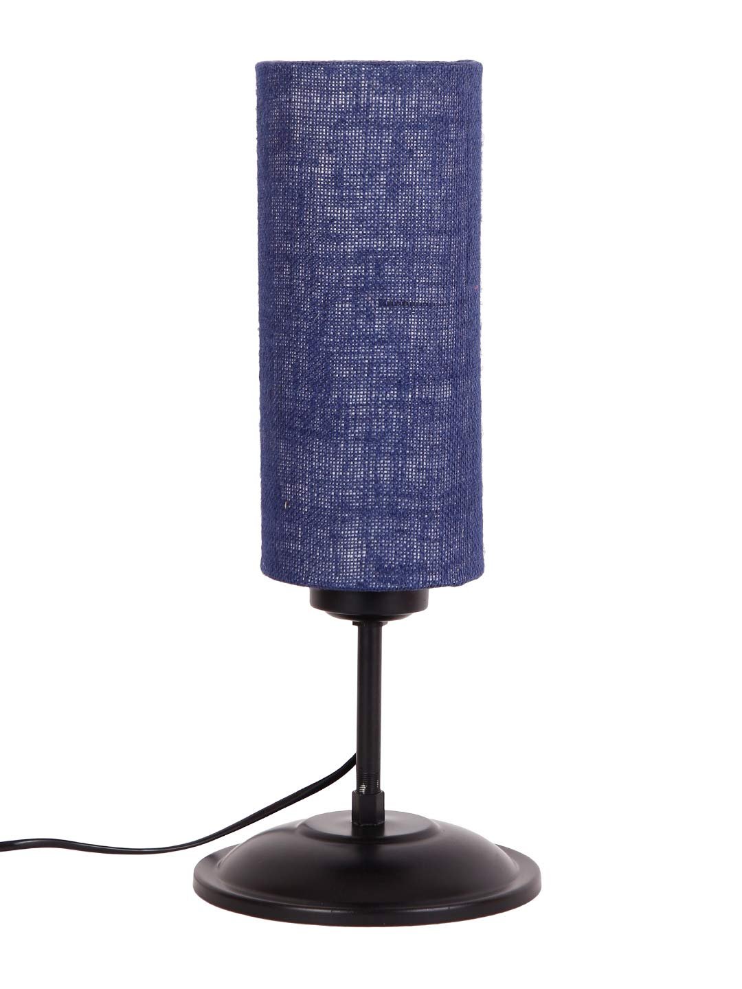 Cylindrical Blue Jute Shade Table Lamp with Black Base (Size : 6.75x6.75x16.1 Inches)