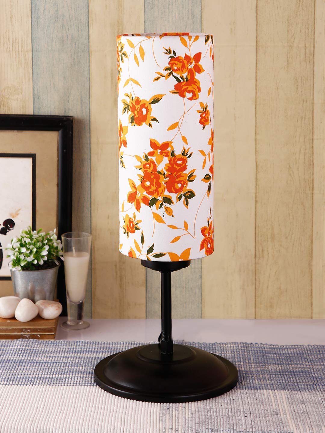 Cylindrical Multi Cotton Shade Table Lamp with Black Base (Size : 6.75x6.75x16.1 Inches)