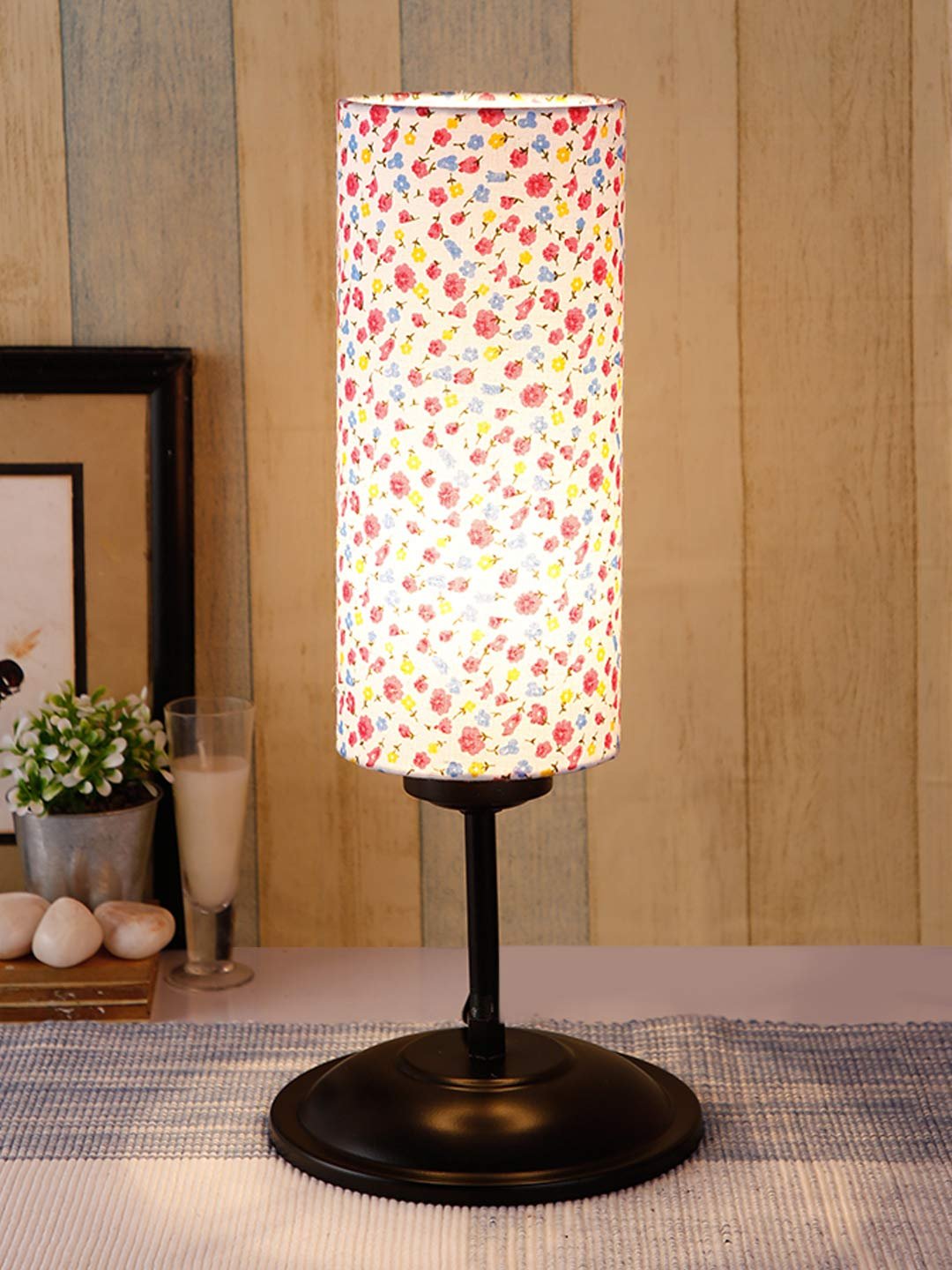 Cylindrical Multi Cotton Shade Table Lamp with Black Base (Size : 6.75x6.75x16.1 Inches)