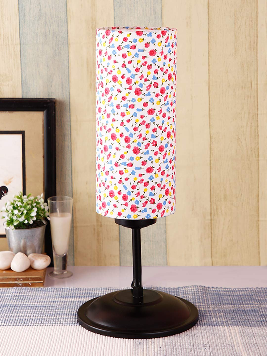 Cylindrical Multi Cotton Shade Table Lamp with Black Base (Size : 6.75x6.75x16.1 Inches)