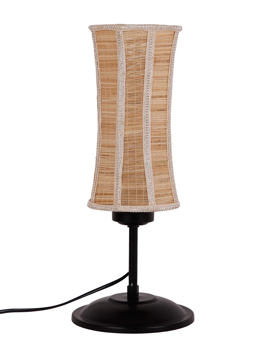 Damru Bamboo Shade Table Lamp with Black Base (Size : 6.75x6.75x16 Inches)