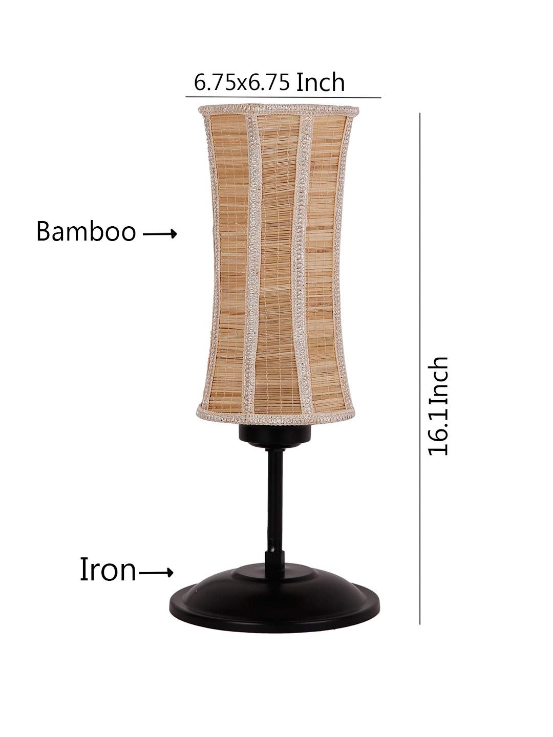 Damru Bamboo Shade Table Lamp with Black Base (Size : 6.75x6.75x16 Inches)