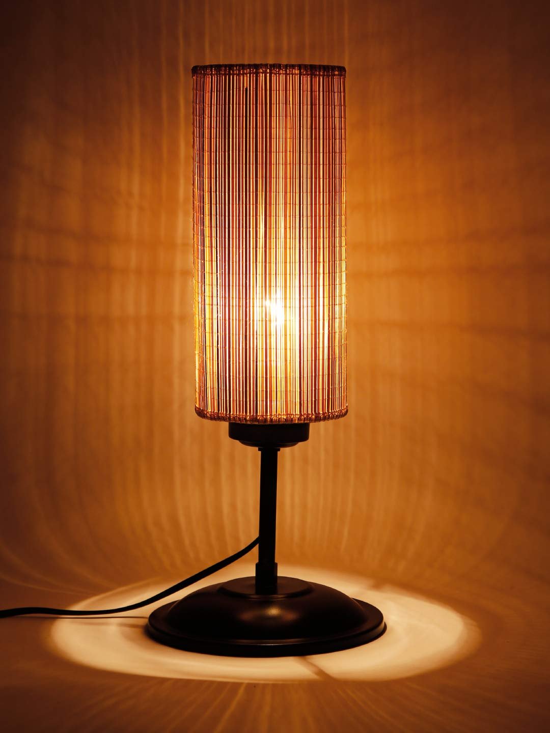 Cylindrical Bamboo Shade Table Lamp with Black Base (Size : 6.75x6.75x16.1 Inches)