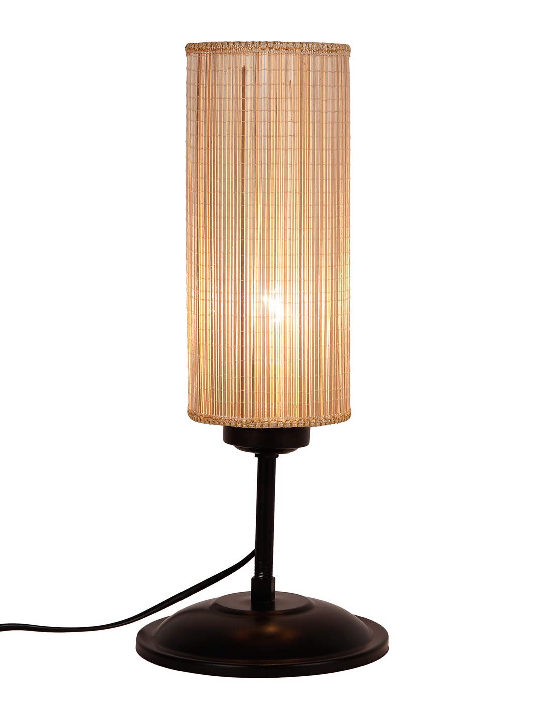 Cylindrical Bamboo Shade Table Lamp with Black Base (Size : 6.75x6.75x16.1 Inches)