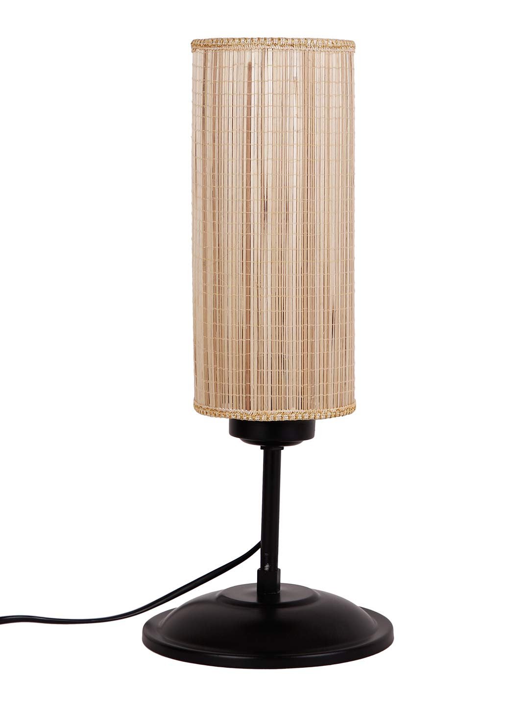 Cylindrical Bamboo Shade Table Lamp with Black Base (Size : 6.75x6.75x16.1 Inches)