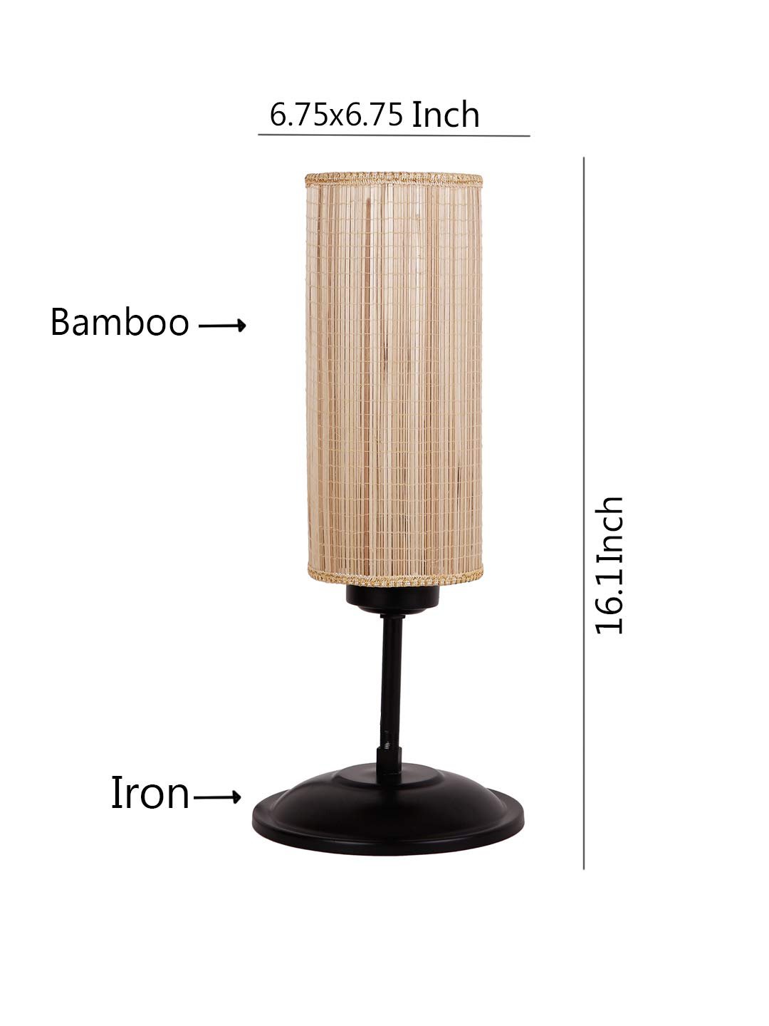 Cylindrical Bamboo Shade Table Lamp with Black Base (Size : 6.75x6.75x16.1 Inches)