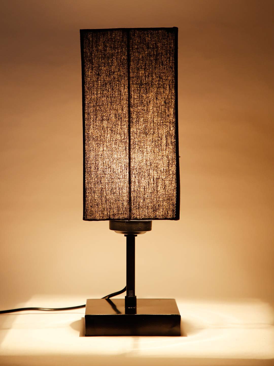 Square Black Cotton Shade Table Lamp with Iron Base