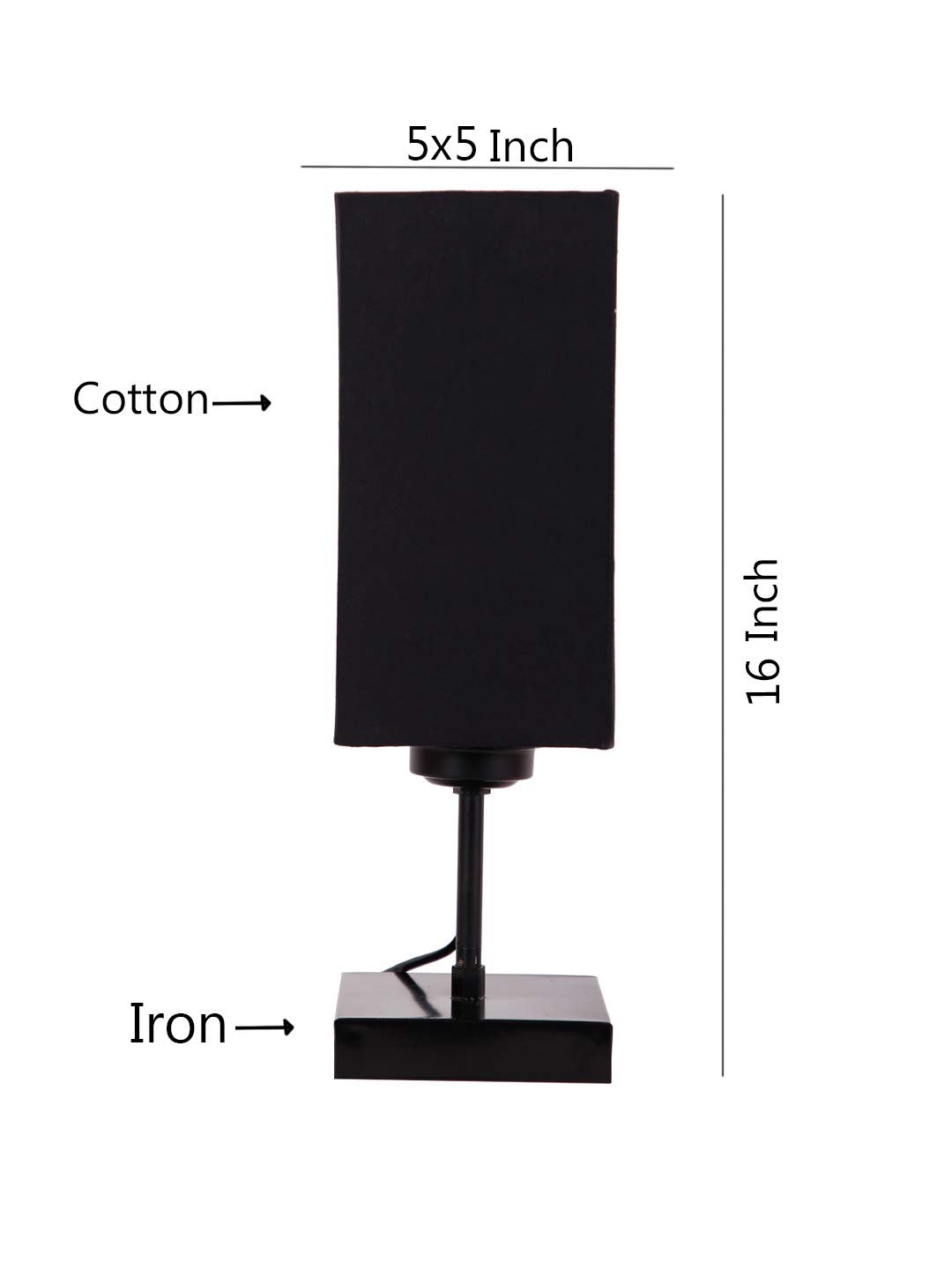 Square Black Cotton Shade Table Lamp with Iron Base