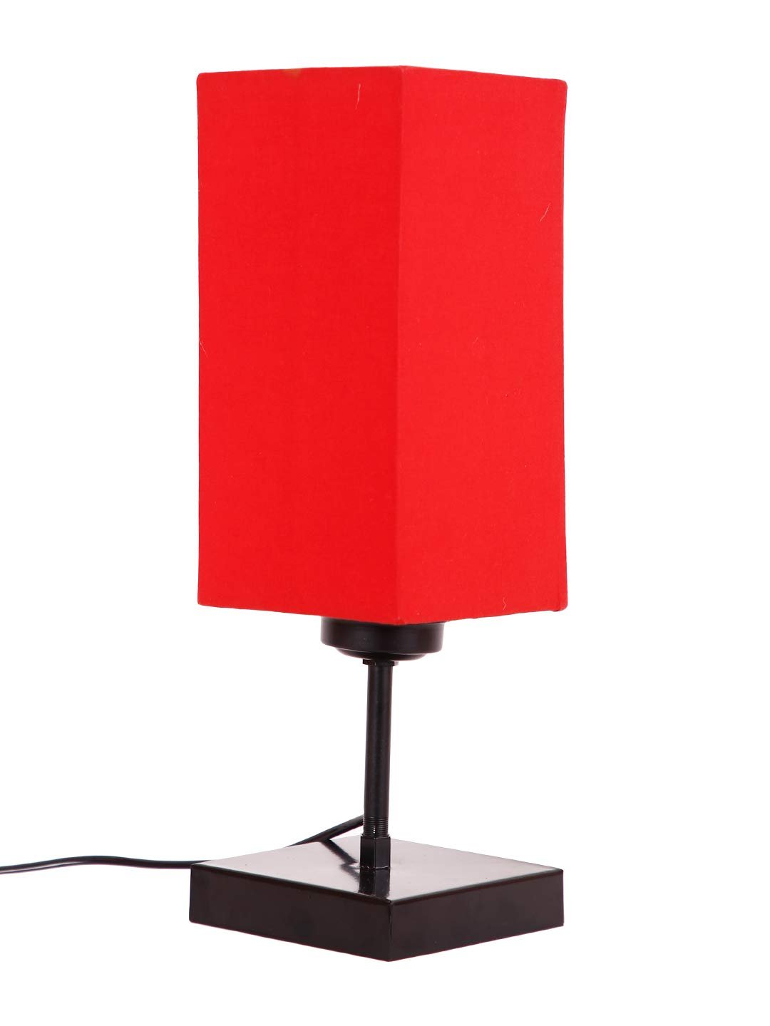 Square Red Cotton Shade Table Lamp with Iron Base