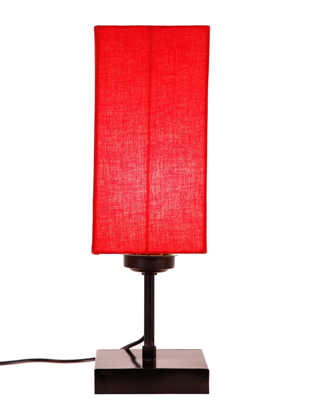 Square Red Cotton Shade Table Lamp with Iron Base