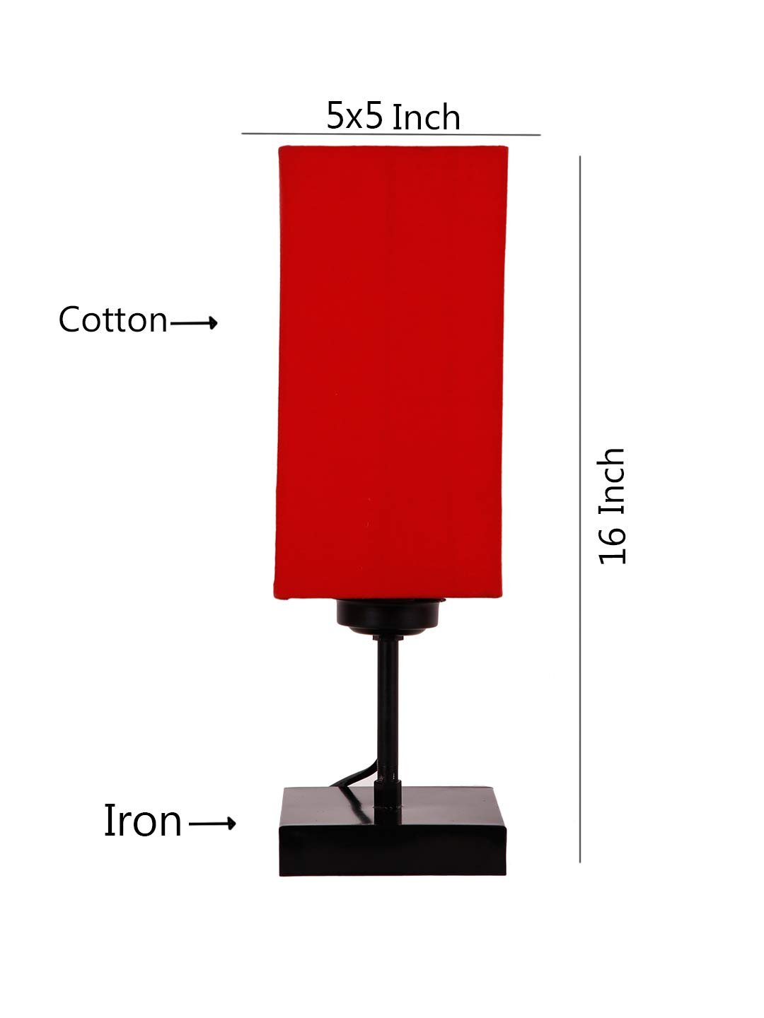 Square Red Cotton Shade Table Lamp with Iron Base