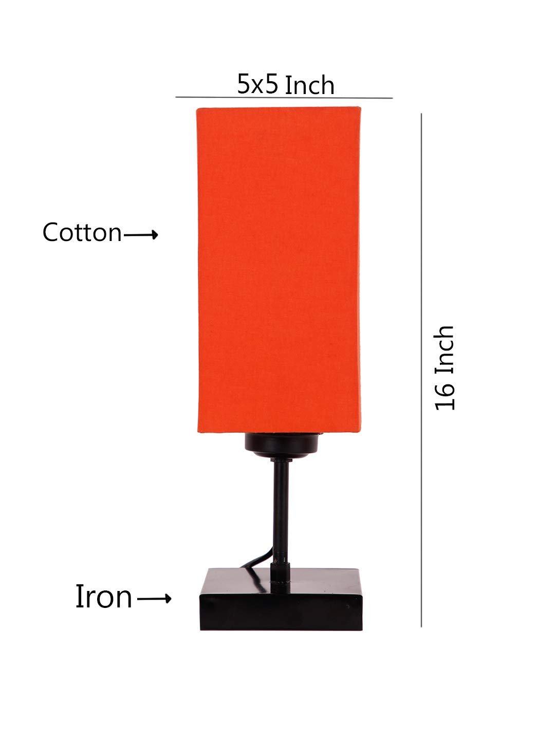 Square Orange Cotton Shade Table Lamp with Iron Base