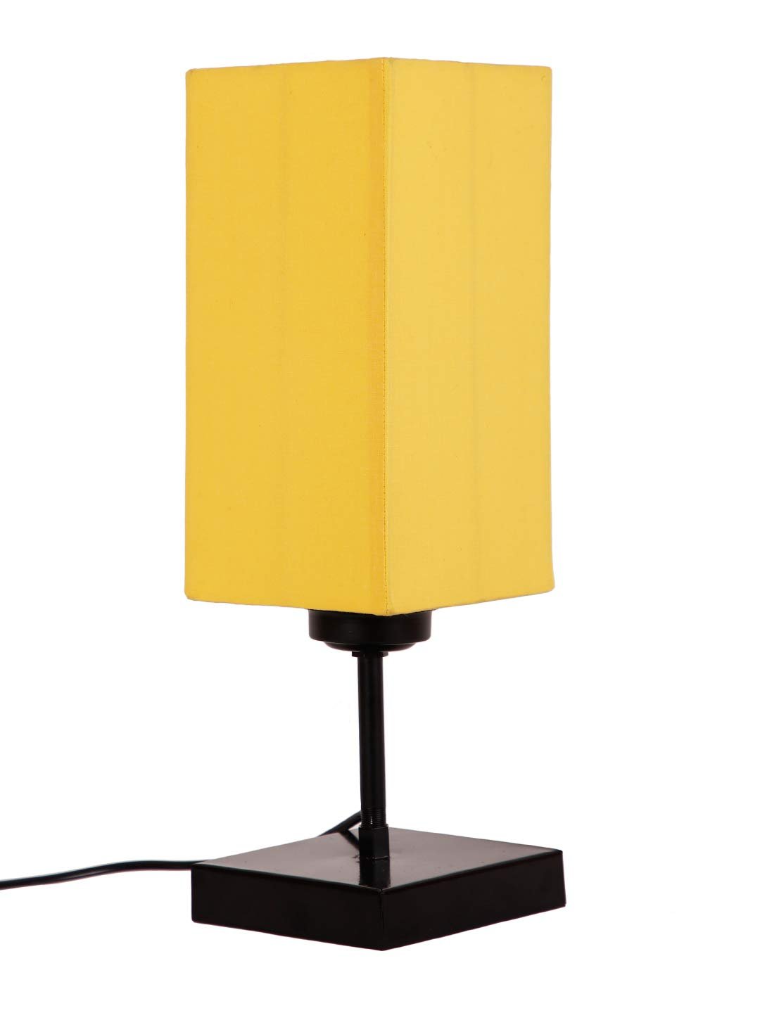 Square Yellow Cotton Shade Table Lamp with Iron Base