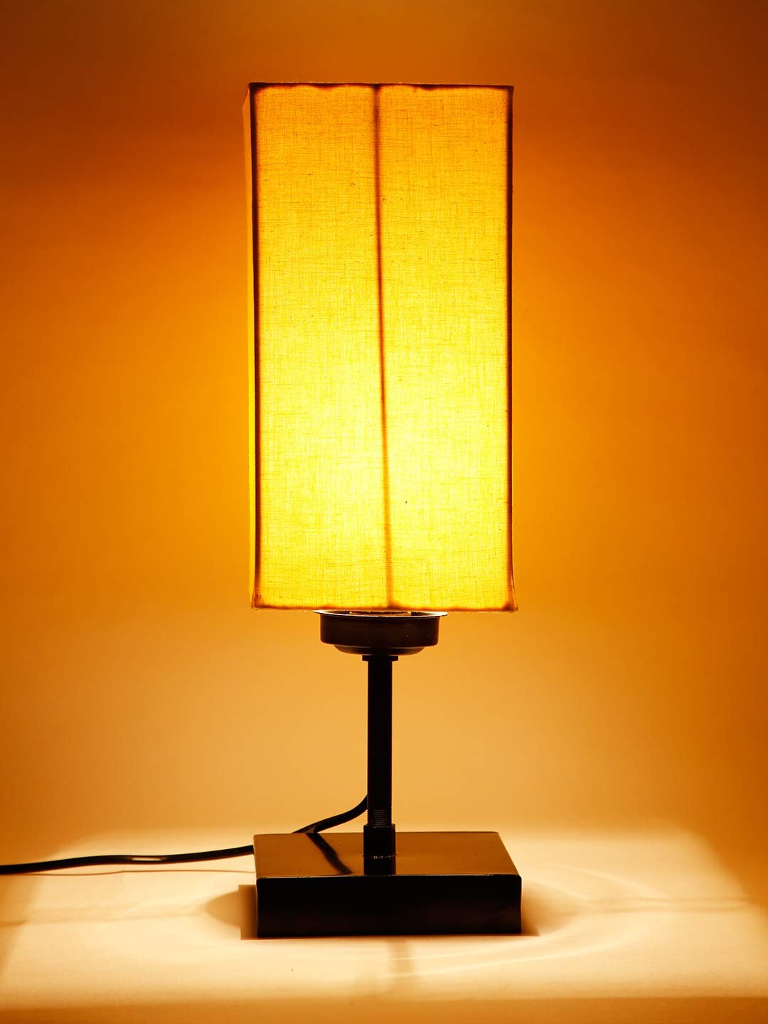 Square Yellow Cotton Shade Table Lamp with Iron Base