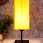 Square Yellow Cotton Shade Table Lamp with Iron Base