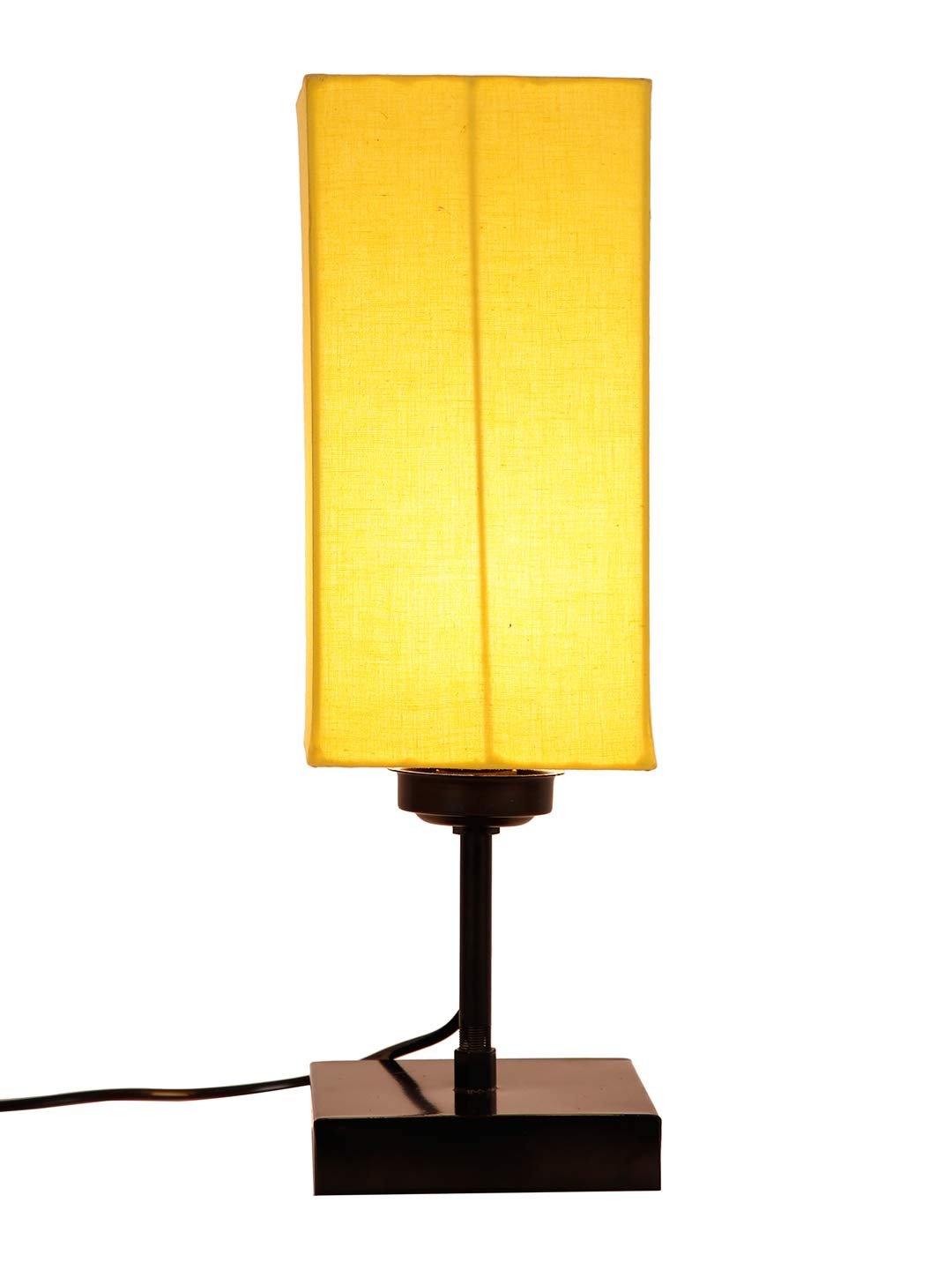 Square Yellow Cotton Shade Table Lamp with Iron Base