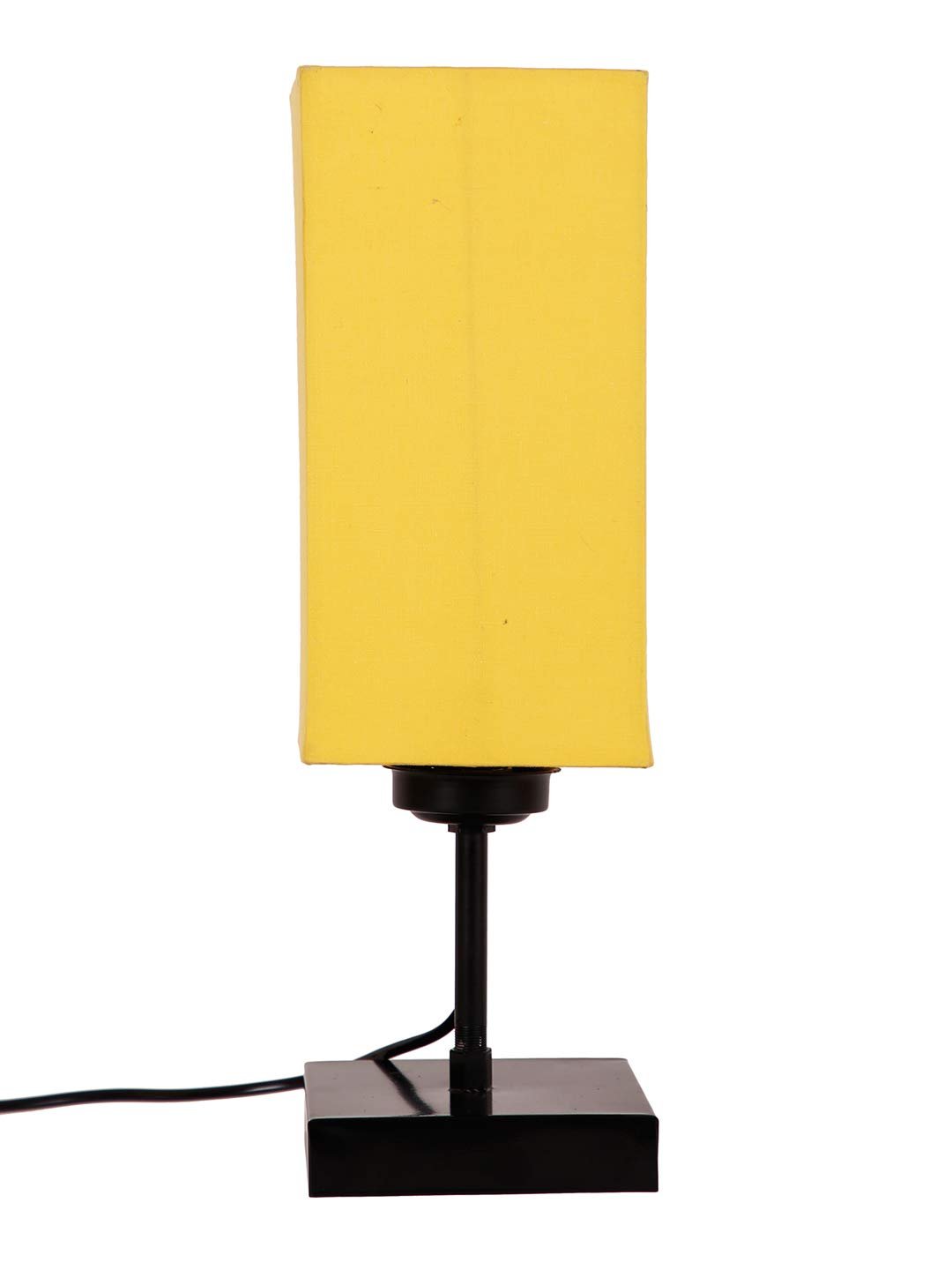Square Yellow Cotton Shade Table Lamp with Iron Base