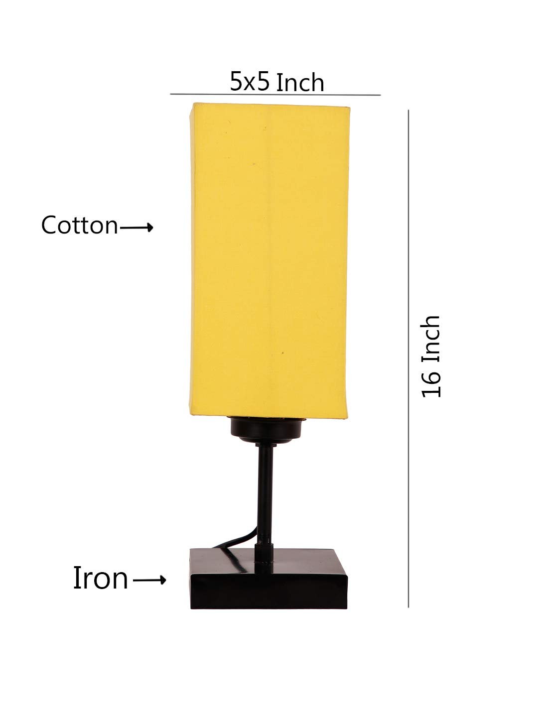 Square Yellow Cotton Shade Table Lamp with Iron Base