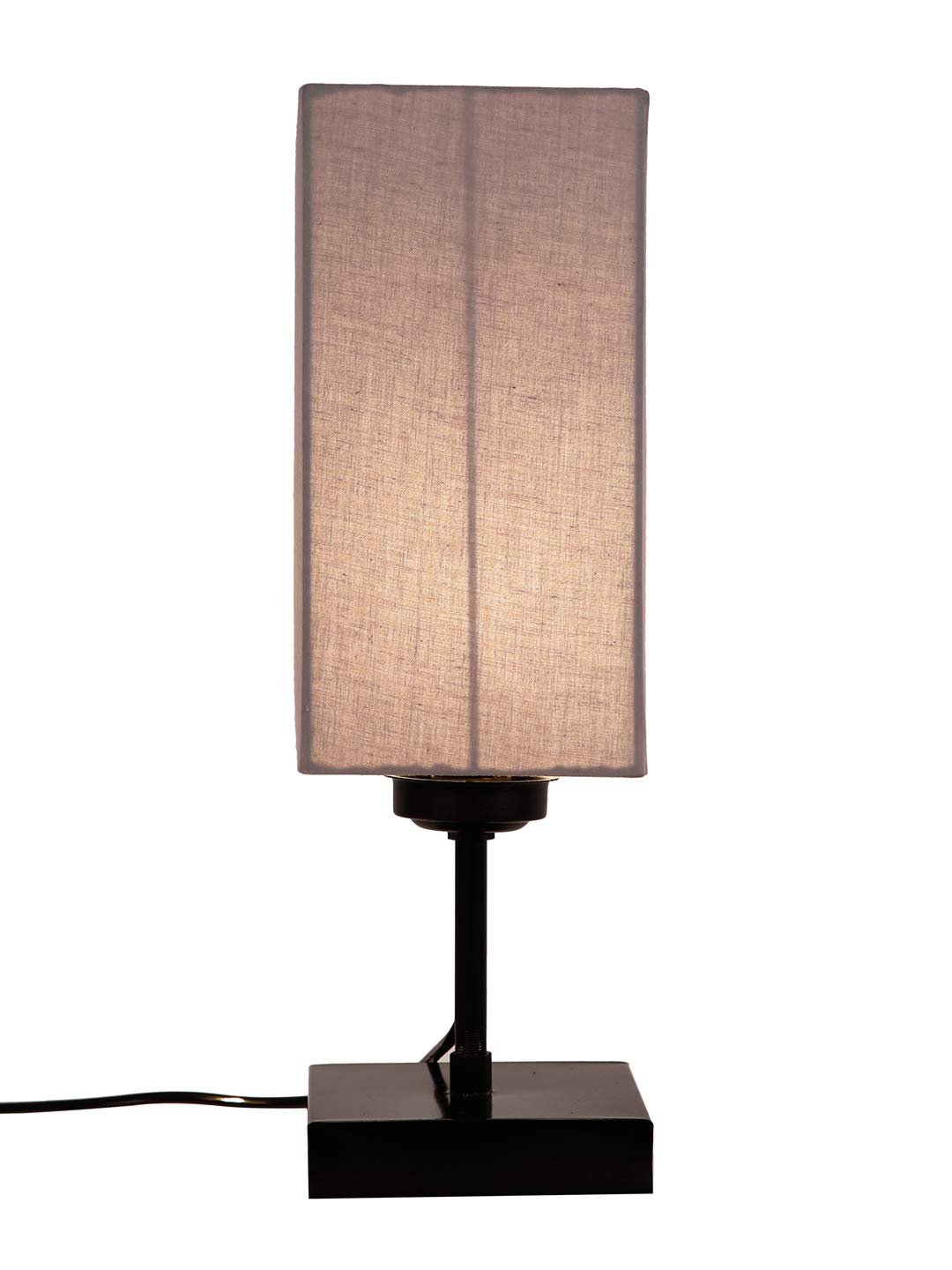 Square Grey Cotton Shade Table Lamp with Iron Base