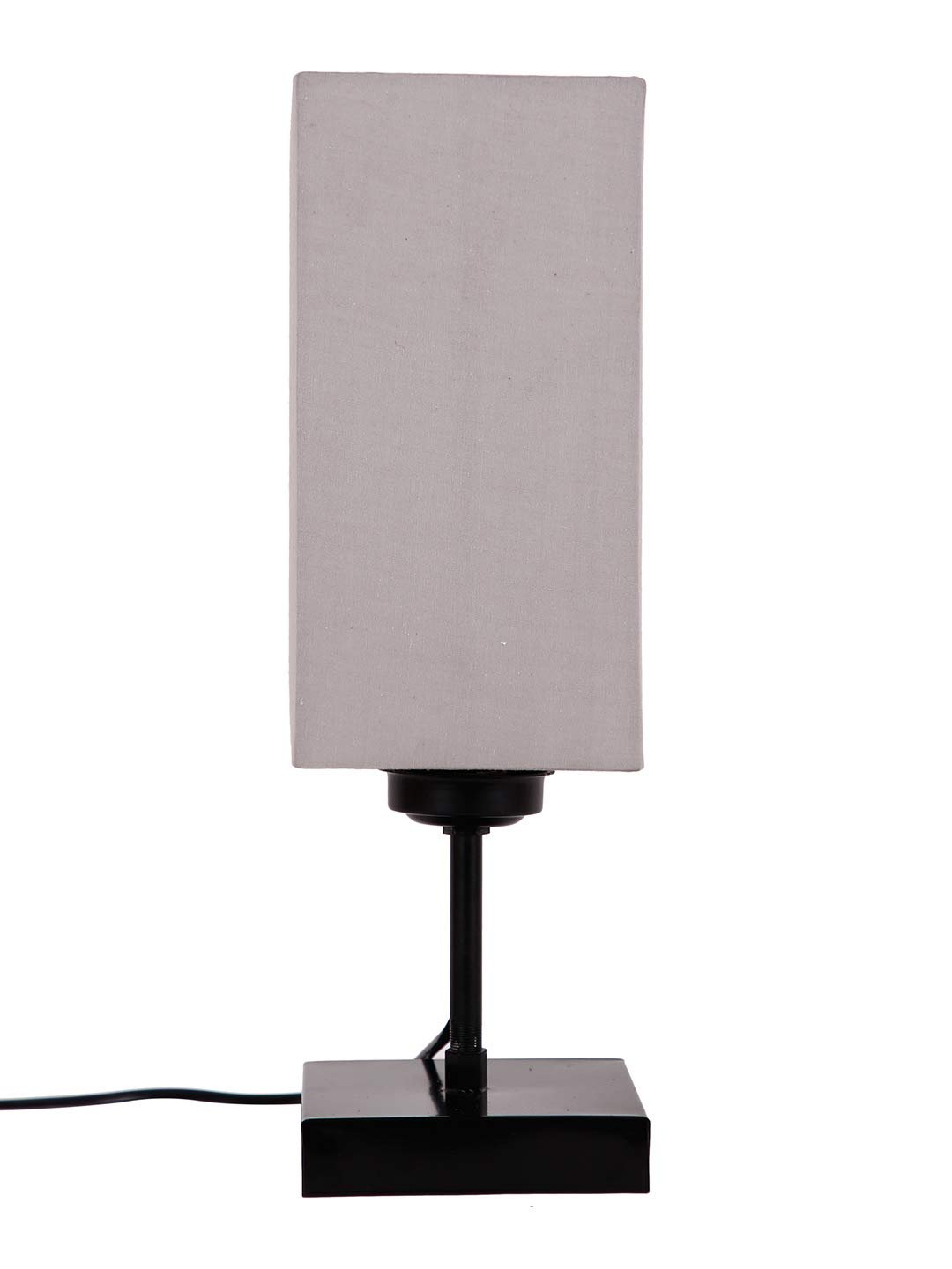 Square Grey Cotton Shade Table Lamp with Iron Base