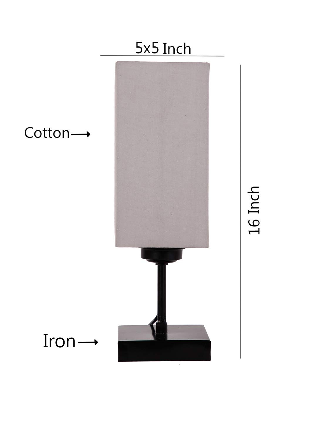 Square Grey Cotton Shade Table Lamp with Iron Base