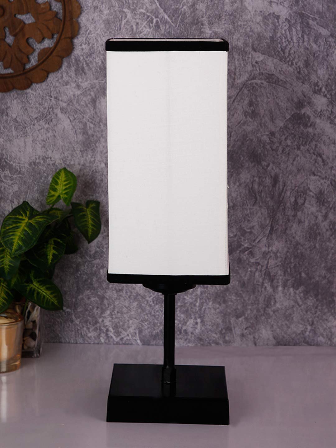 Square Multicolor Cotton Shade Table Lamp with Iron Base
