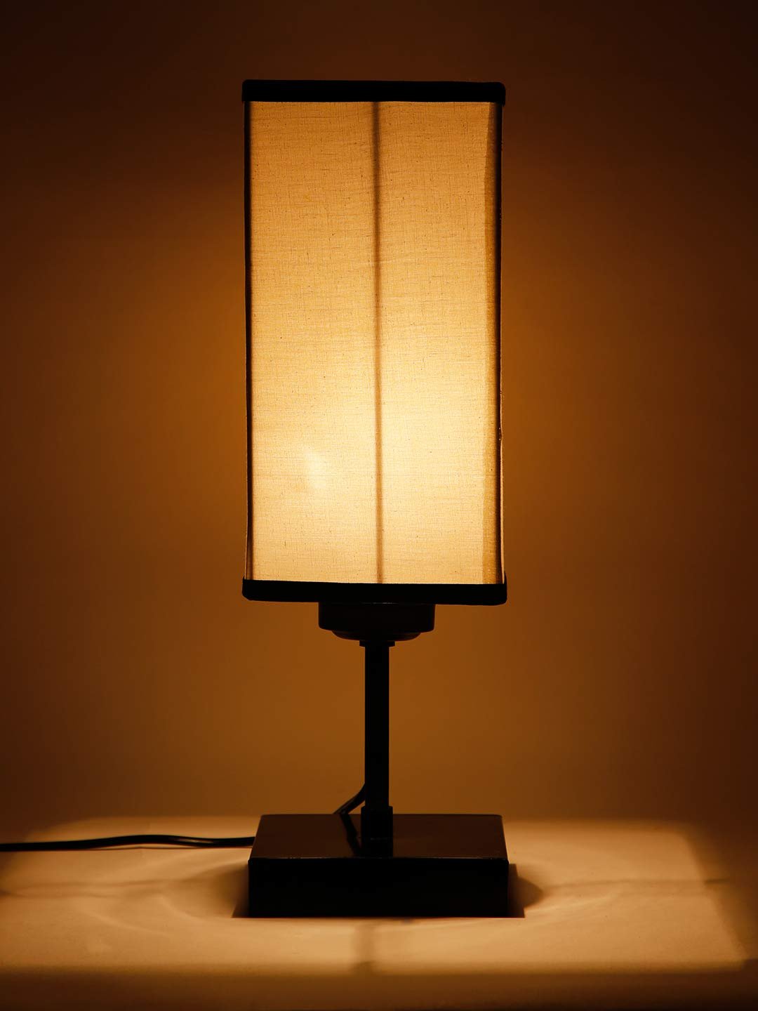 Square Multicolor Cotton Shade Table Lamp with Iron Base