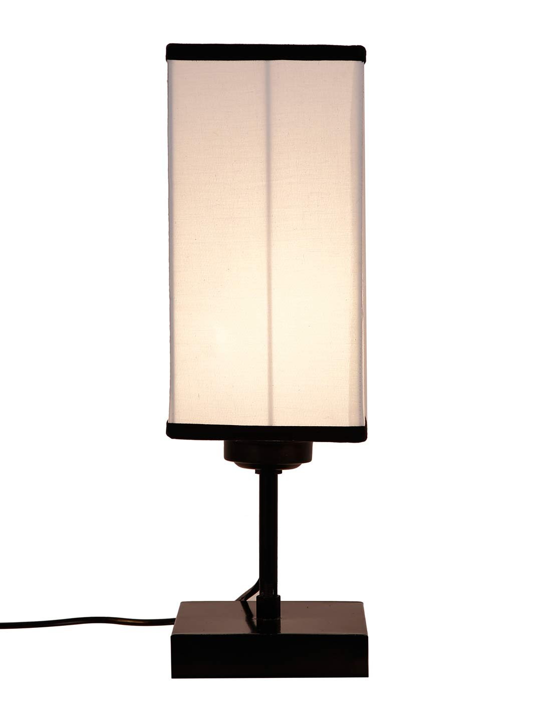 Square Multicolor Cotton Shade Table Lamp with Iron Base