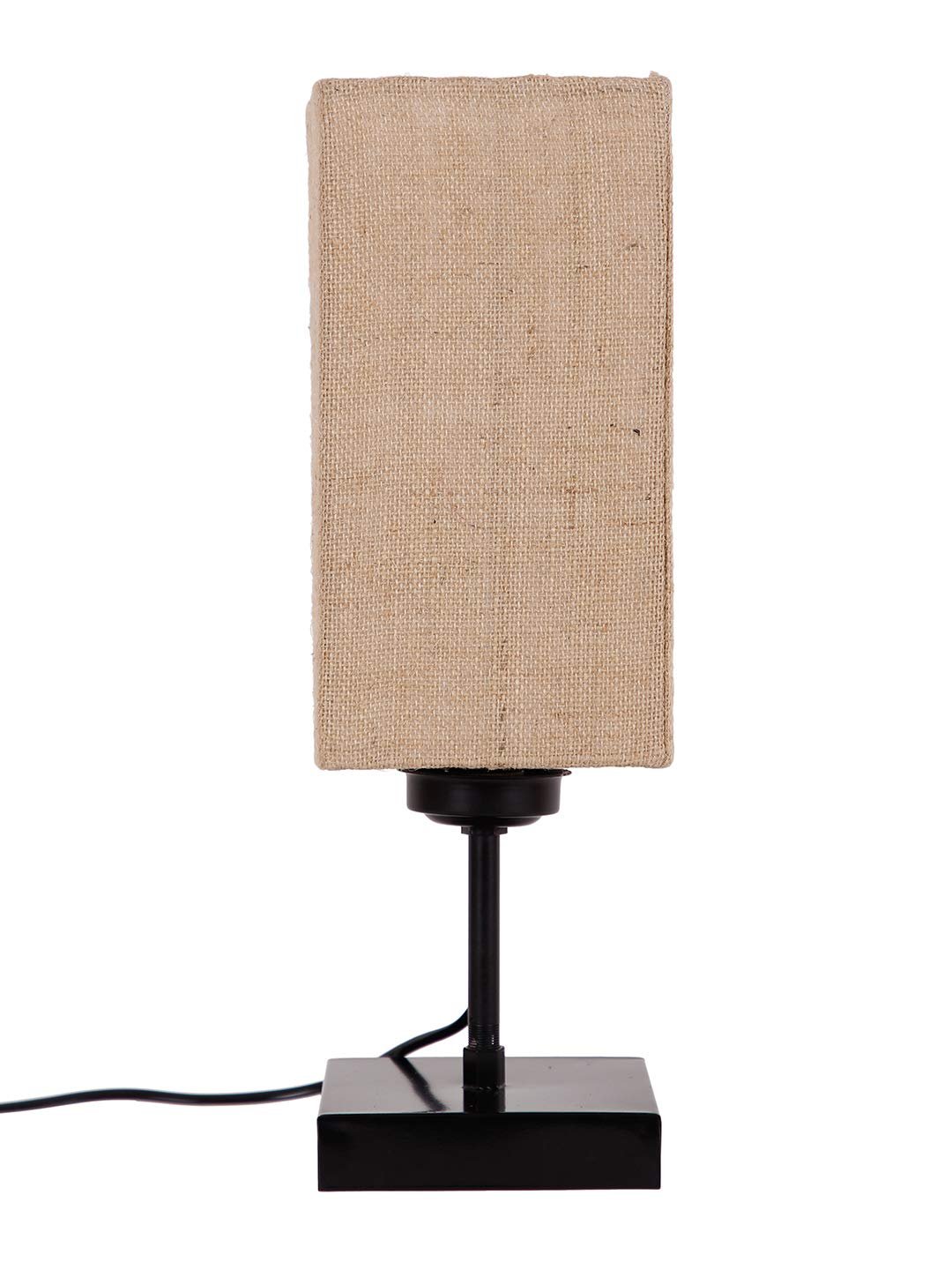 Square Beige Jute Shade Table Lamp with Iron Base