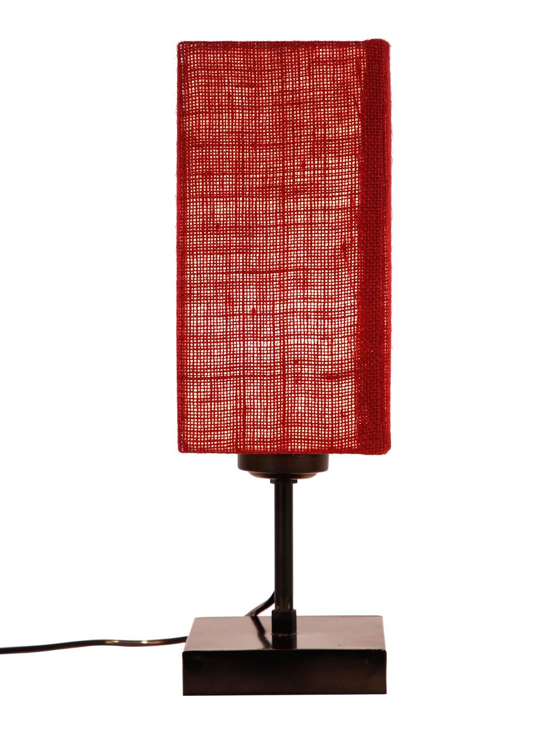 Square Maroon Jute Shade Table Lamp with Iron Base