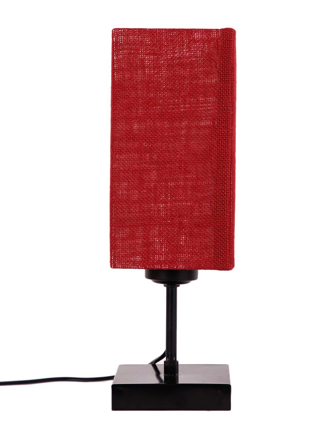 Square Maroon Jute Shade Table Lamp with Iron Base
