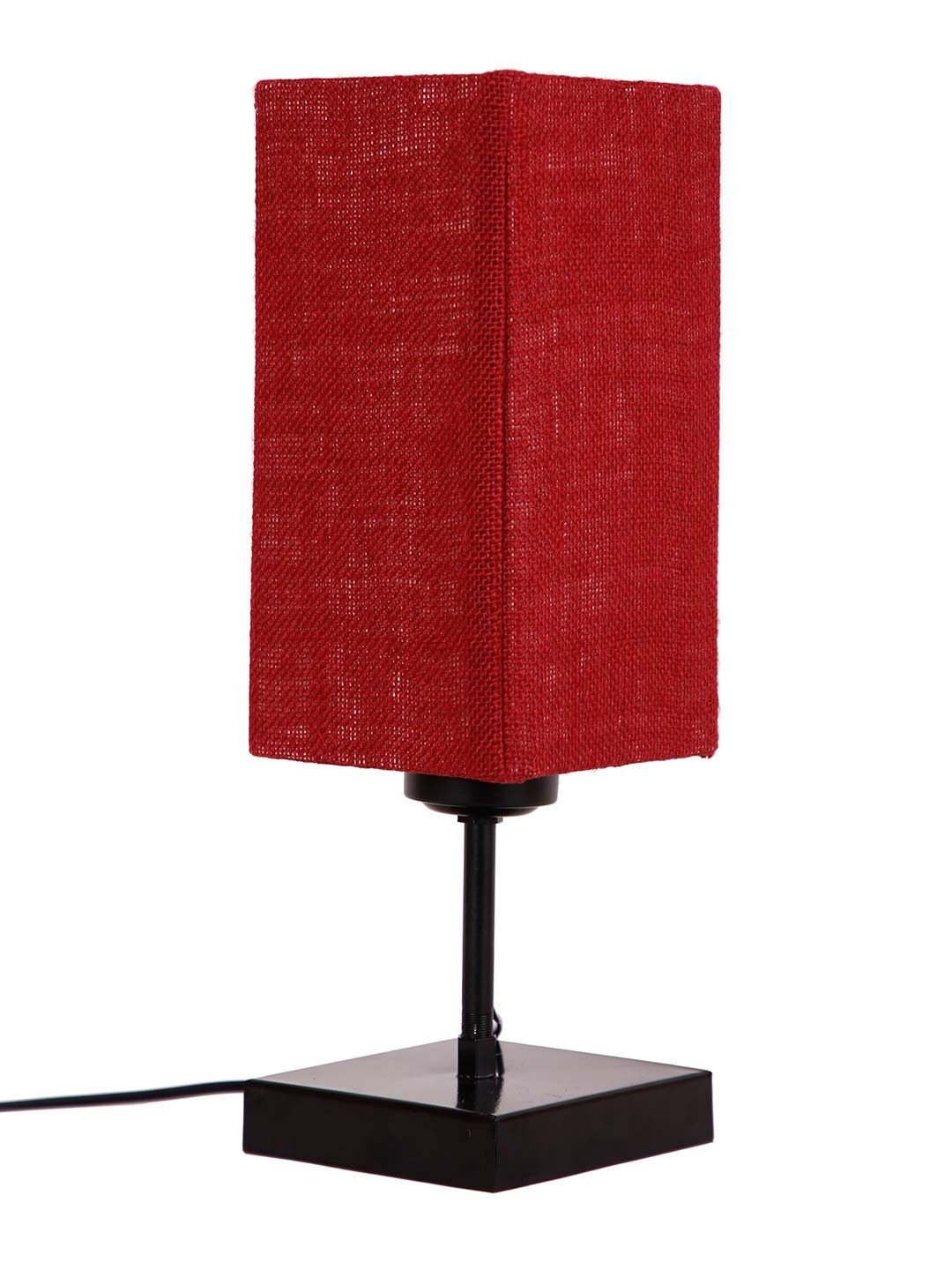 Square Maroon Jute Shade Table Lamp with Iron Base