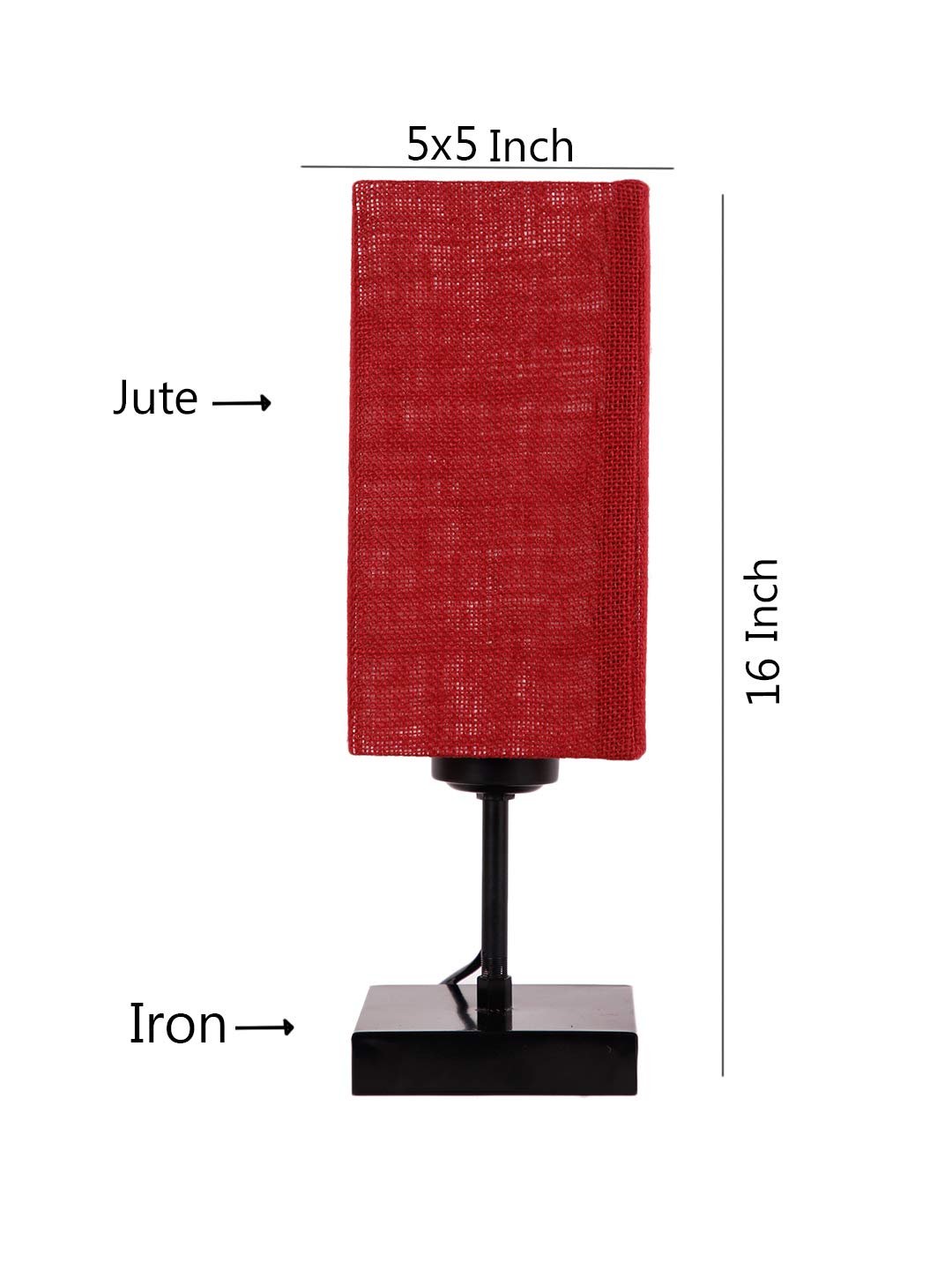 Square Maroon Jute Shade Table Lamp with Iron Base
