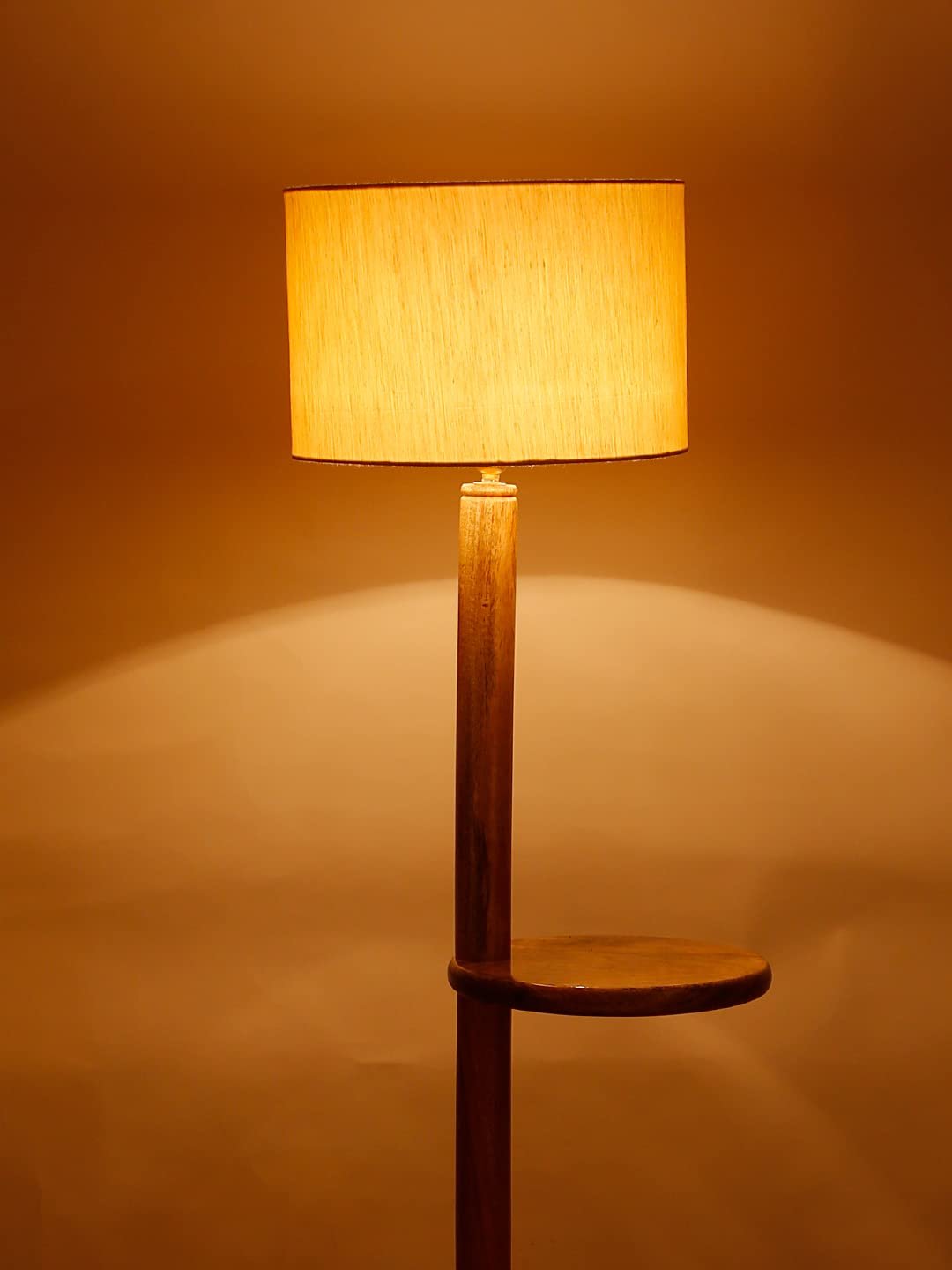 Off-White Cotton Drum Shade Wood Natural Table Floor lamp