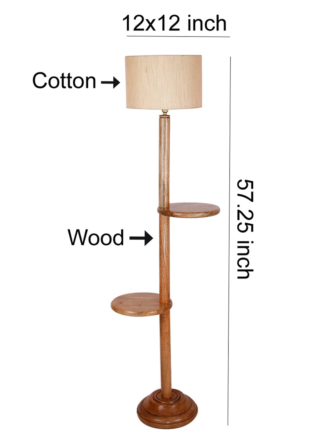 Off-White Cotton Drum Shade Wood Natural Table Floor lamp