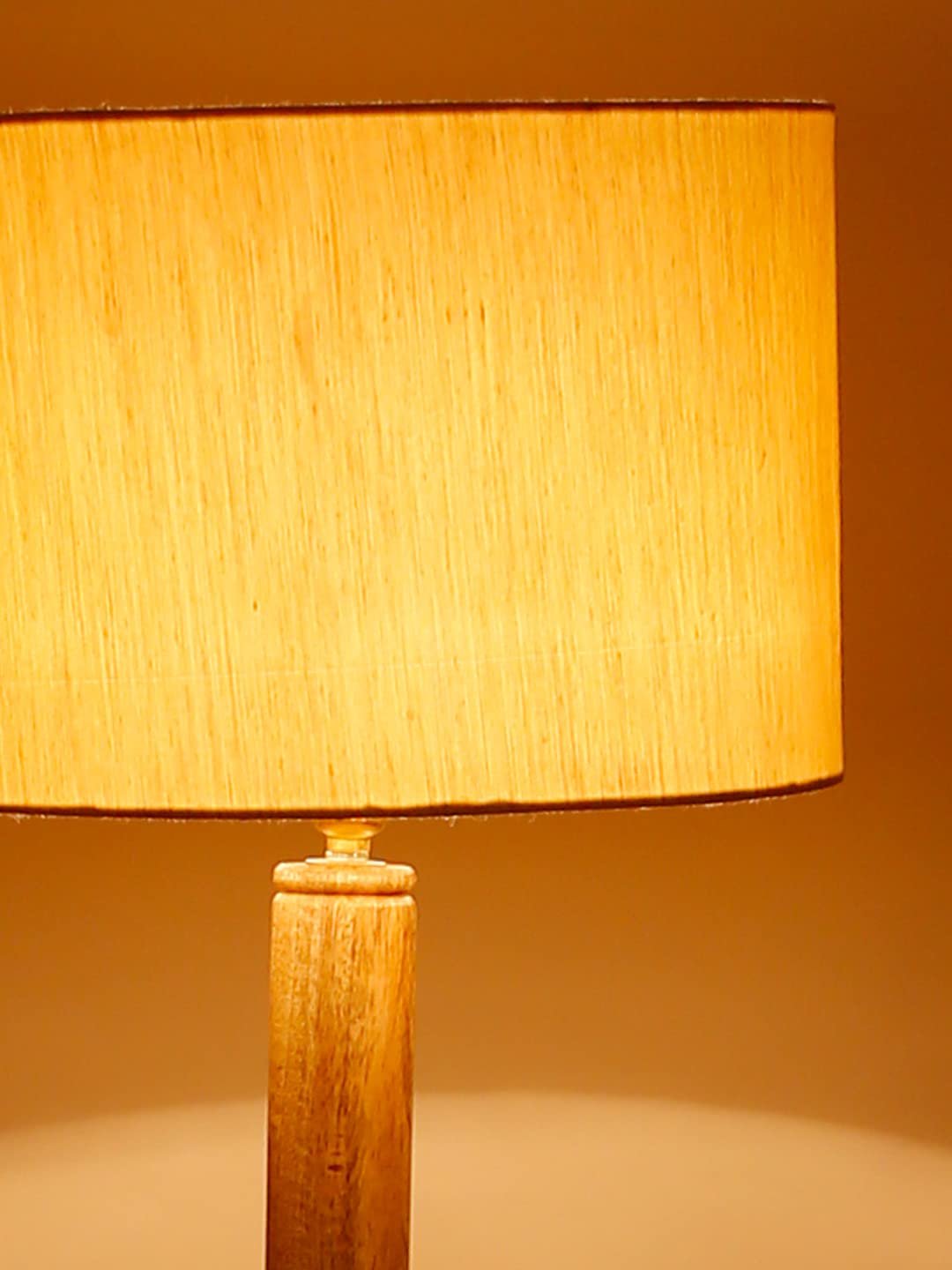 Off-White Cotton Drum Shade Wood Natural Table Floor lamp