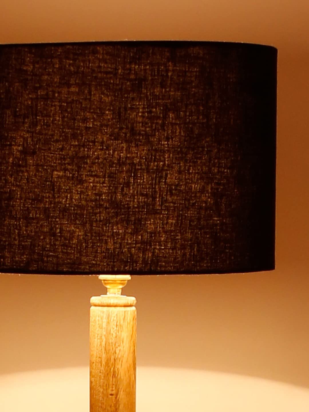 Black Cotton Drum Shade Wood Natural Table Floor lamp