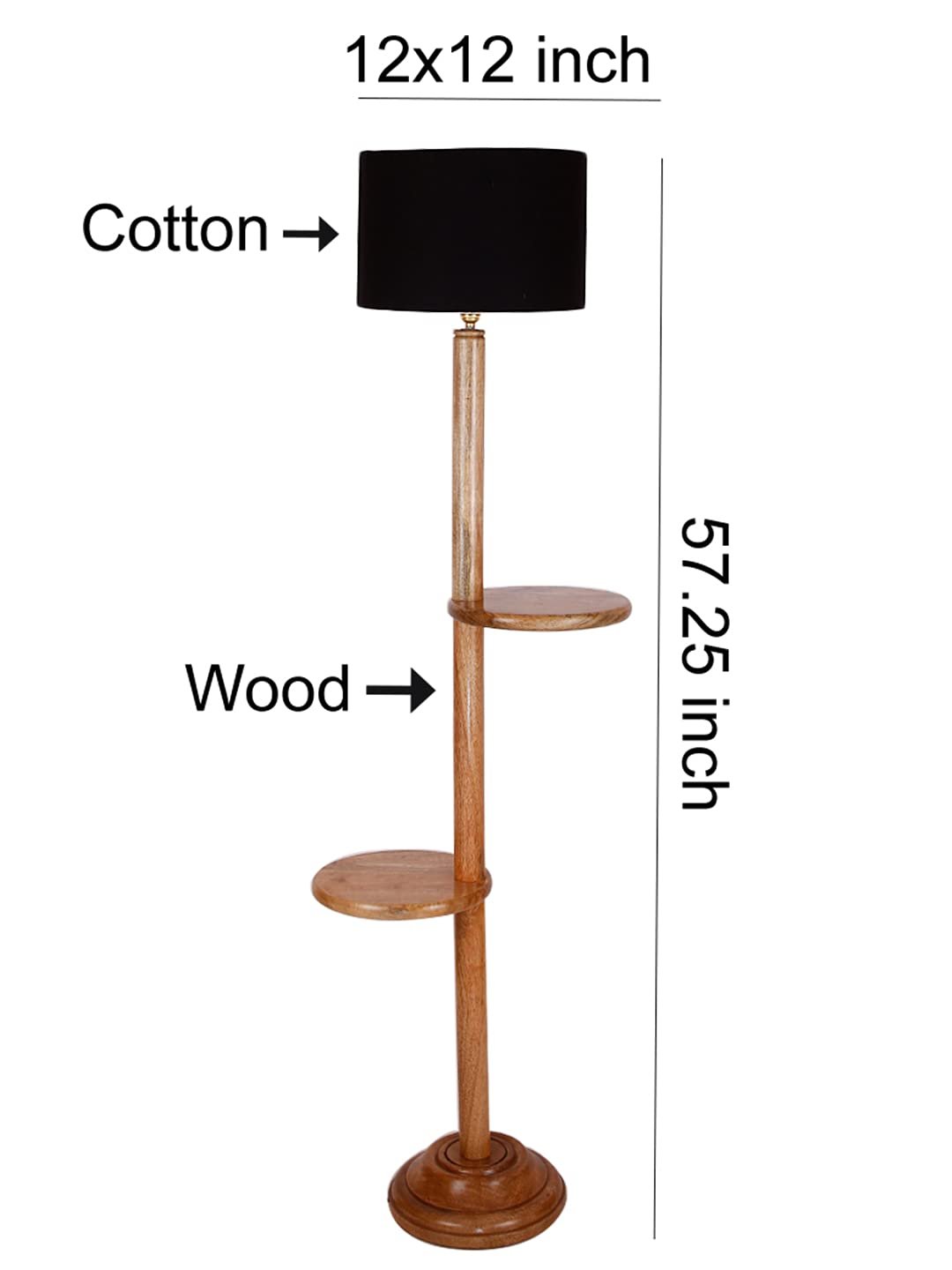 Black Cotton Drum Shade Wood Natural Table Floor lamp