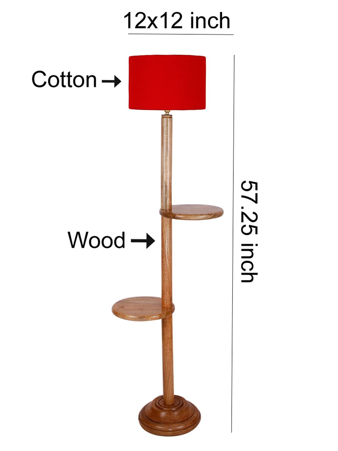 Red Cotton Drum Shade Wood Natural Table Floor lamp