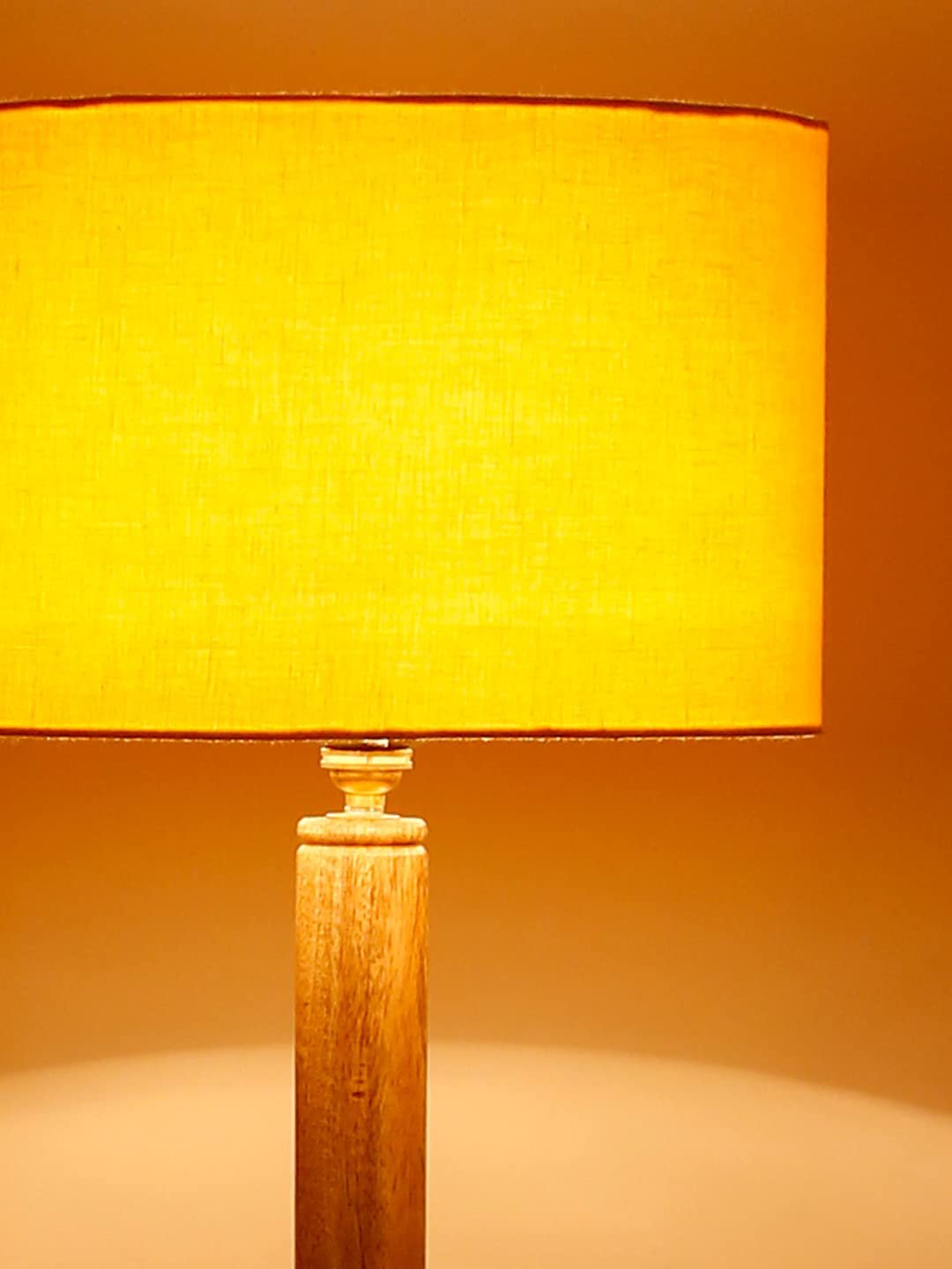 Yellow Cotton Drum Shade Wood Natural Table Floor lamp