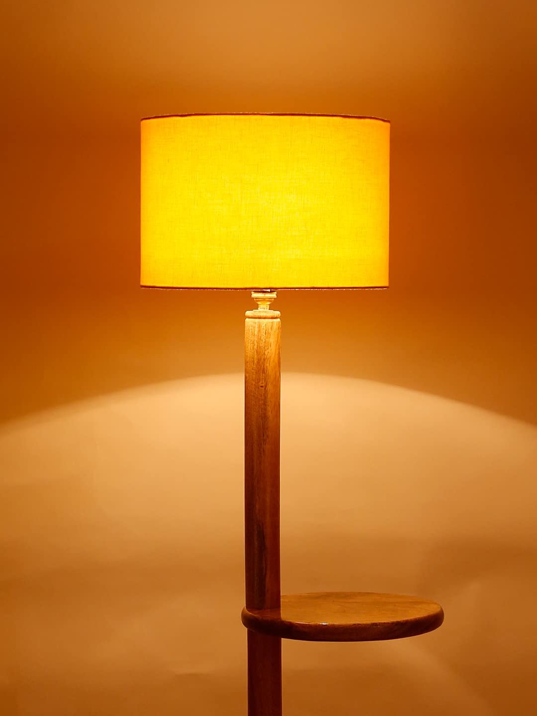 Yellow Cotton Drum Shade Wood Natural Table Floor lamp