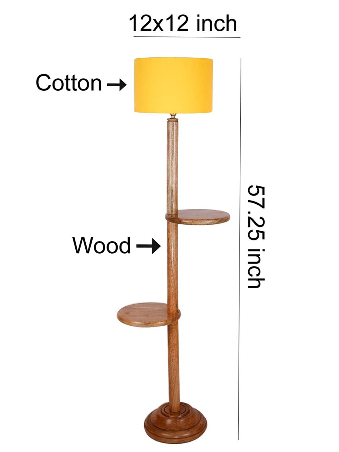 Yellow Cotton Drum Shade Wood Natural Table Floor lamp