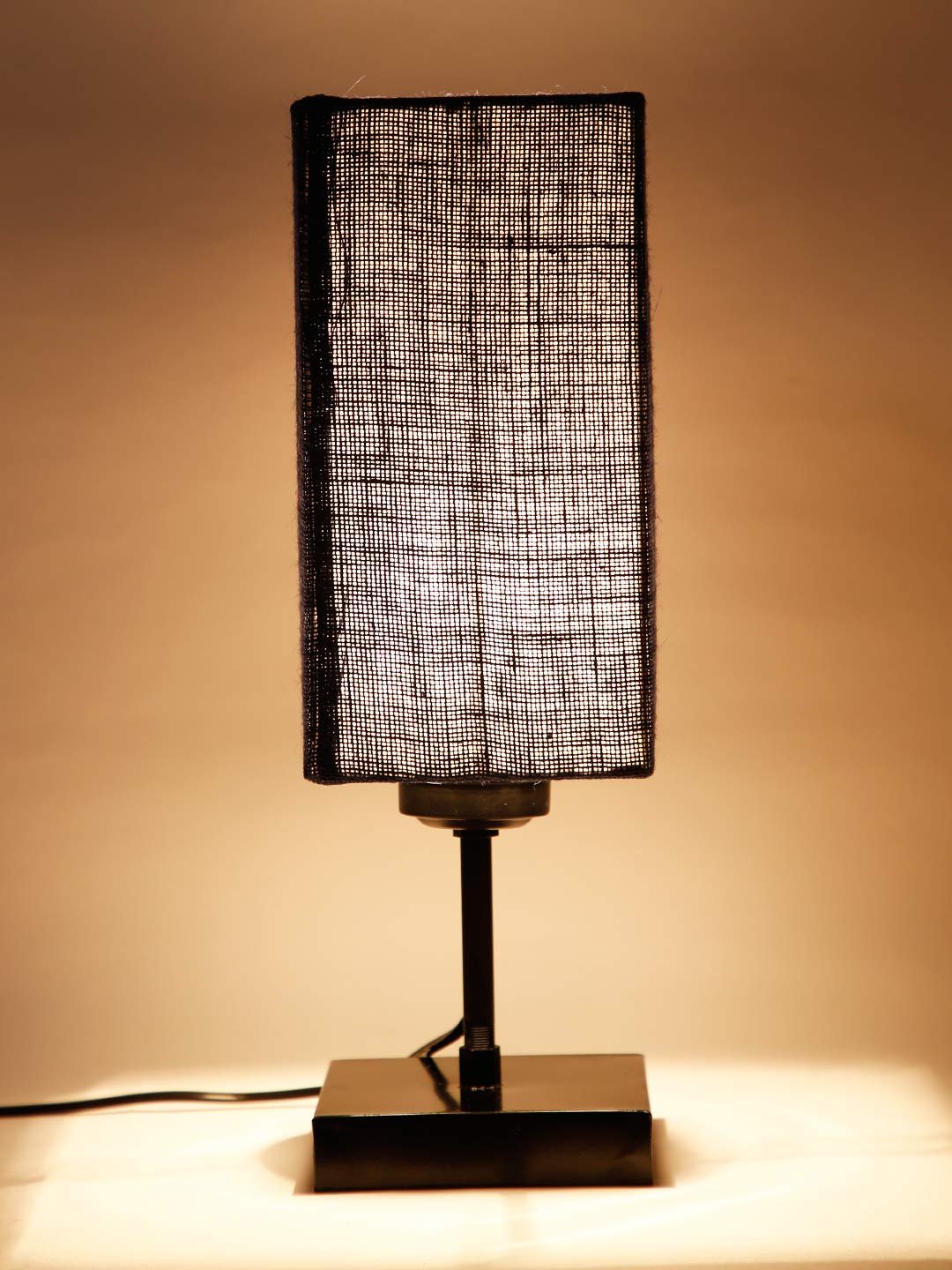 Square Blue Jute Shade Table Lamp with Iron Base