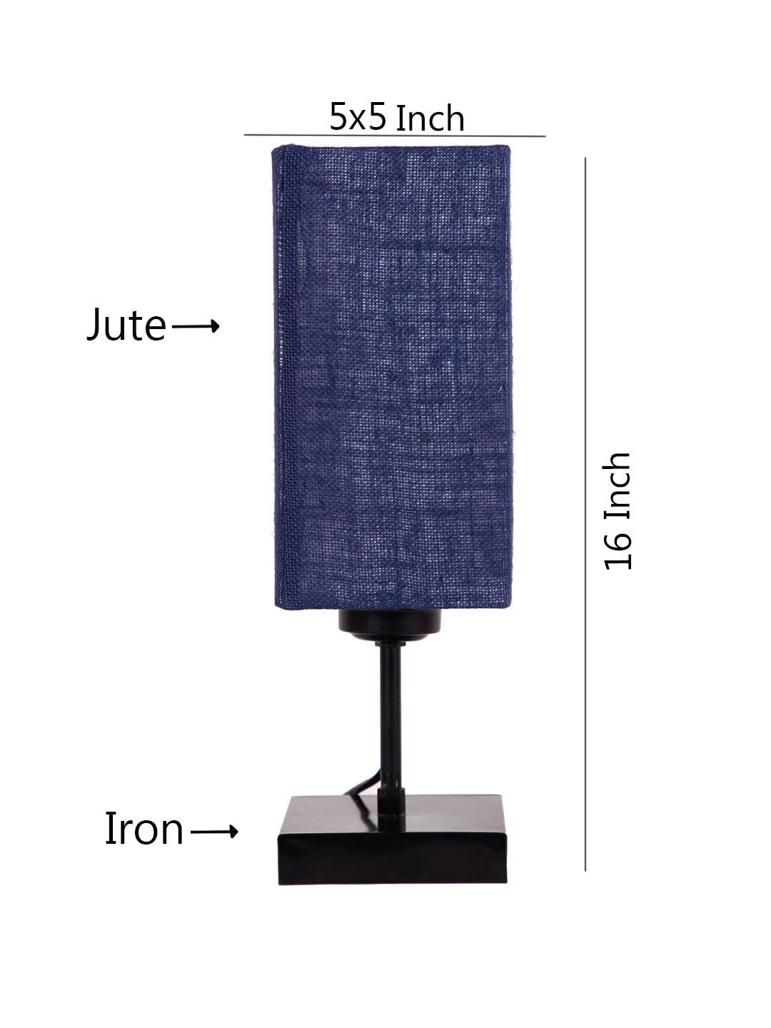 Square Blue Jute Shade Table Lamp with Iron Base