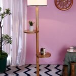 Multicolor Cotton Drum Shade Wood Natural Table Floor lamp